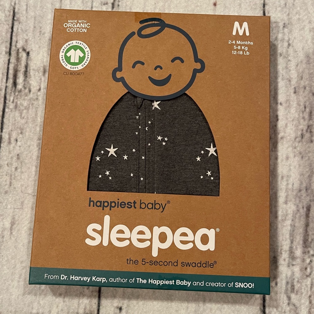Happiest Baby Sleepea 5 second Swaddle grey Medium 12-18 Lb organic New in Box